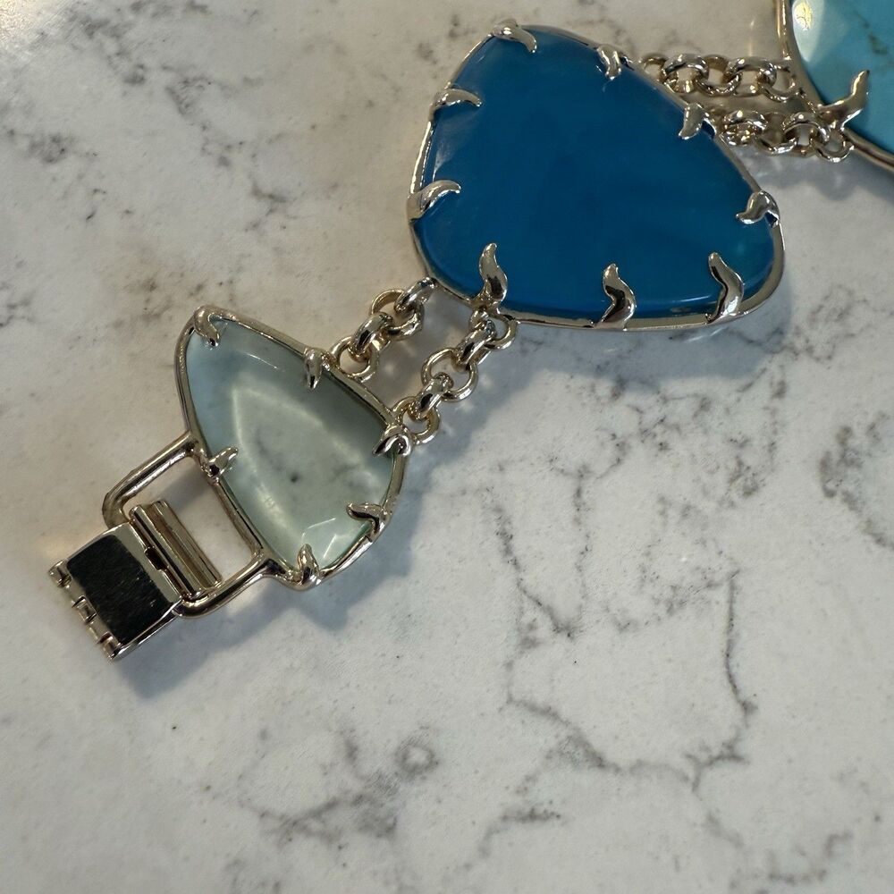 Kendra Scott Turquoise Blue Glass Khammi Gold Statement Set Necklace & Bracelet - Picture 9 of 10